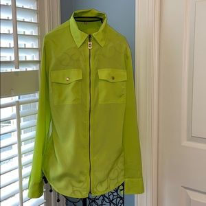 Michael Kors Long Sleeve Zip Up Blouse Lime Green